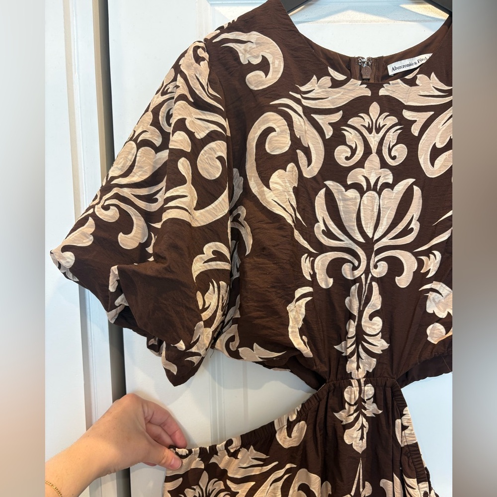 Abercrombie & Fitch Brown, Tan, & Cream Side Cutout Maxi Dress with Pockets XL - Picture 3 of 7